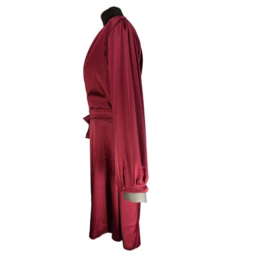 Bordowa Sukienka Kopertowa PAKUTEN L/XL (16) Marszczenia - zdjęcie 2