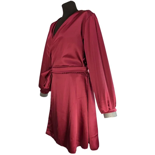 Bordowa Sukienka Kopertowa PAKUTEN L/XL (16) Marszczenia - zdjęcie 3