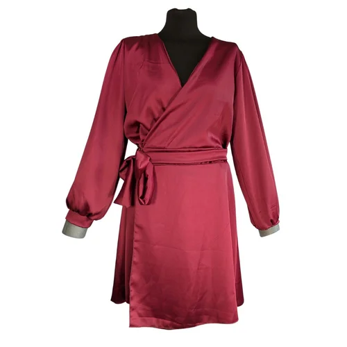 Bordowa Sukienka Kopertowa PAKUTEN L/XL (16) Marszczenia - zdjęcie 4