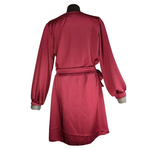 Bordowa Sukienka Kopertowa PAKUTEN L/XL (16) Marszczenia - zdjęcie 5