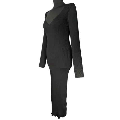 Czarna Sukienka Dzianinowa Midi PrettyLittleThing S - zdjęcie 3