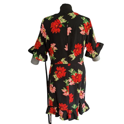 Czarna Sukienka Mini PRETTYLITTLETHING w Kwiaty z Gorsetowym Paskiem 44 XXL - zdjęcie 6