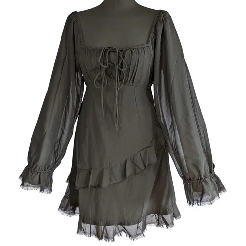 Czarna sukienka mini TOPSHOP Wiązanie na plecach Falbanki Rozmiar 34 - zdjęcie 4