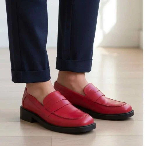 Topshop Premium – Czerwone Skórzane Mokasyny Made in Spain 40 - zdjęcie 7