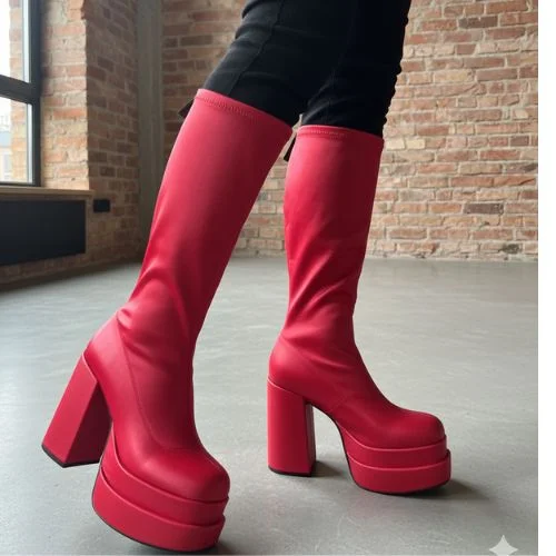 Steve Madden – Czerwone Kozaki Stretch na Platformie 41 - zdjęcie 6