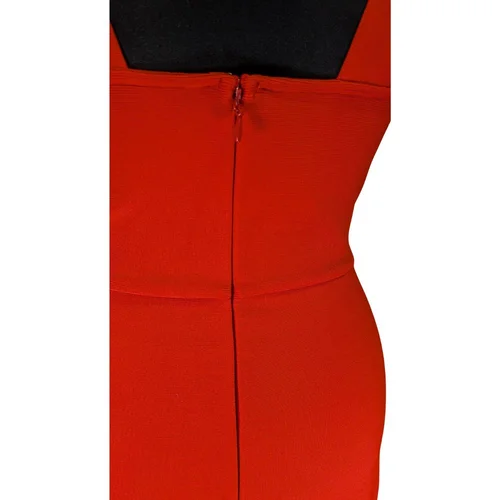 Czerwona Sukienka Ołówkowa Midi V-notch – Rozmiar S - zdjęcie 4