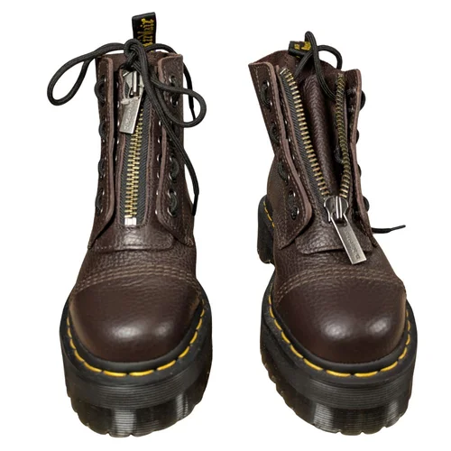 Dr. Martens Sinclair – Brązowe Skórzane Botki na Platformie Quad – 36 - zdjęcie 5