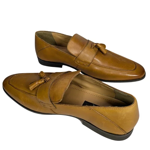 Dune London – Męskie Skórzane Loafersy z Frędzlami (Tan) – 45 - zdjęcie 3