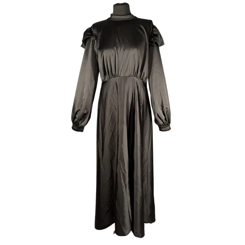 Czarna satynowa suknia wieczorowa maxi FSM FASHION Rozmiar 44 - zdjęcie 2