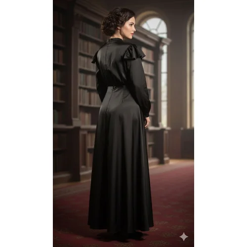 FSM Fashion Sukienka Maxi Satin Elegance Czarna Rozmiar 44 - zdjęcie 9