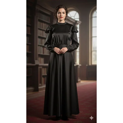 FSM Fashion Sukienka Maxi Satin Elegance Czarna Rozmiar 44 - zdjęcie 10