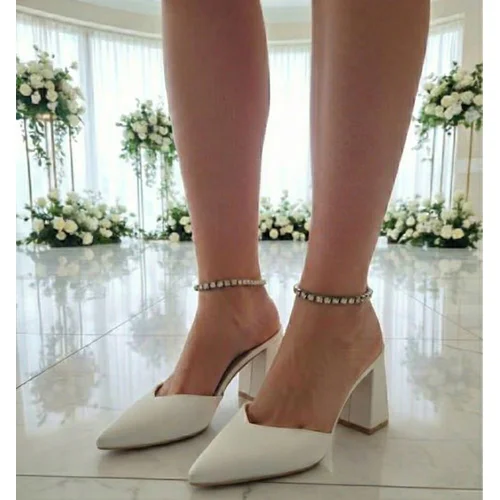 Be Mine – Białe Szpilki Mule z Cyrkoniowym Łańcuszkiem 38 - zdjęcie 7