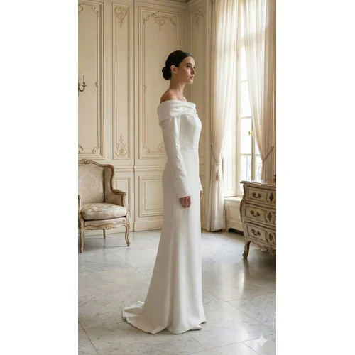 Betty & Sam – Biała Suknia Maxi Rybka Satin Carmen R. 40 - zdjęcie 8