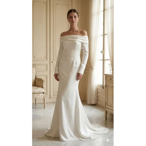 Betty & Sam – Biała Suknia Maxi Rybka Satin Carmen R. 40 - zdjęcie 9