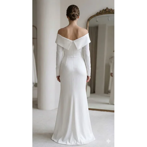 Betty & Sam – Biała Suknia Maxi Rybka Satin Carmen R. 40 - zdjęcie 10