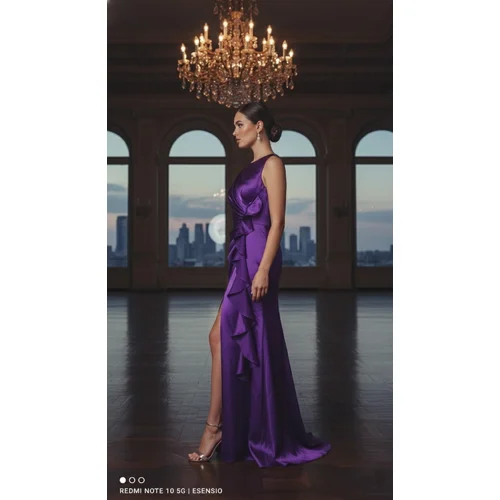 SAYGI – Satynowa Suknia Maxi Amethyst Mermaid Knot R. 42 (XL) - zdjęcie 9