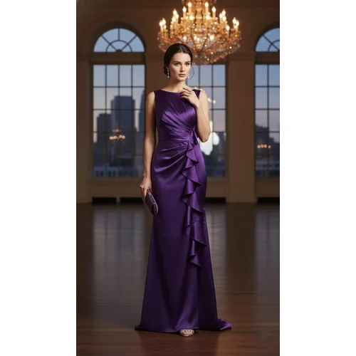 SAYGI – Satynowa Suknia Maxi Amethyst Mermaid Knot R. 42 (XL) - zdjęcie 10