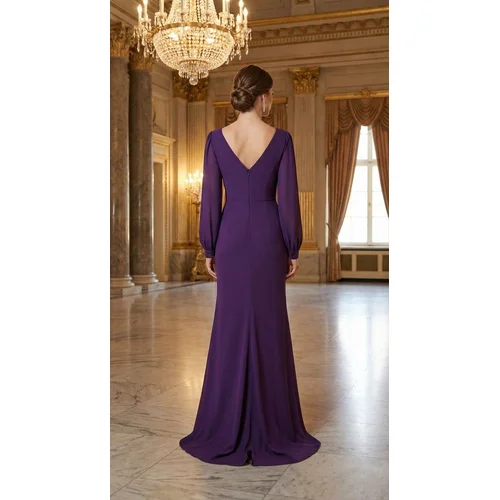 CARMEN – Śliwkowa Suknia Maxi Royal Plum z Klamrą R. 44 (XXL) - zdjęcie 11