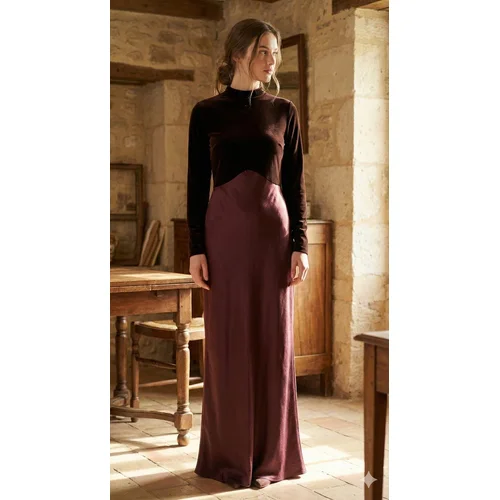 ASOS Design – Bordowa Suknia Maxi Welur & Satyna R. 46 (XXL) - zdjęcie 9