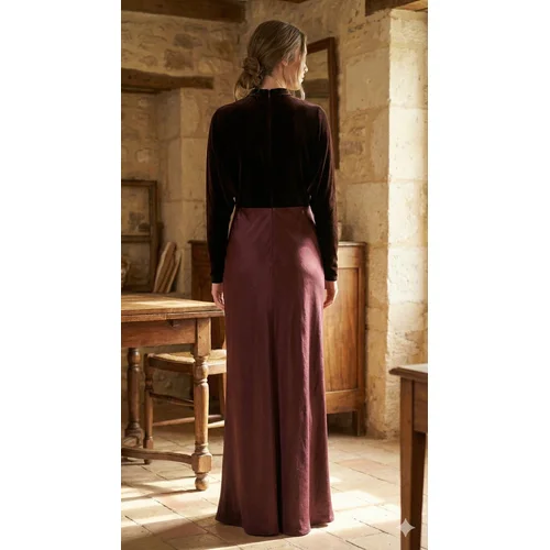 ASOS Design – Bordowa Suknia Maxi Welur & Satyna R. 46 (XXL) - zdjęcie 10