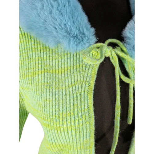 Zielony Kardigan z Błękitnym Futerkiem Reclaimed Vintage 38 - zdjęcie 4