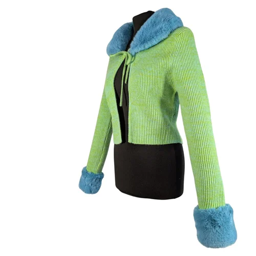 Zielony Kardigan z Błękitnym Futerkiem Reclaimed Vintage 38 - zdjęcie 5