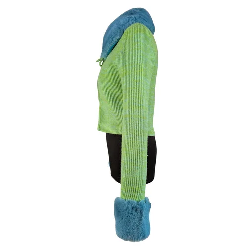 Zielony Kardigan z Błękitnym Futerkiem Reclaimed Vintage 38 - zdjęcie 6