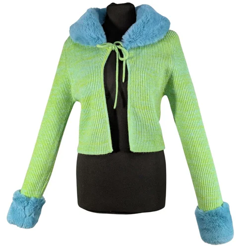 Zielony Kardigan z Błękitnym Futerkiem Reclaimed Vintage 38 - zdjęcie 7