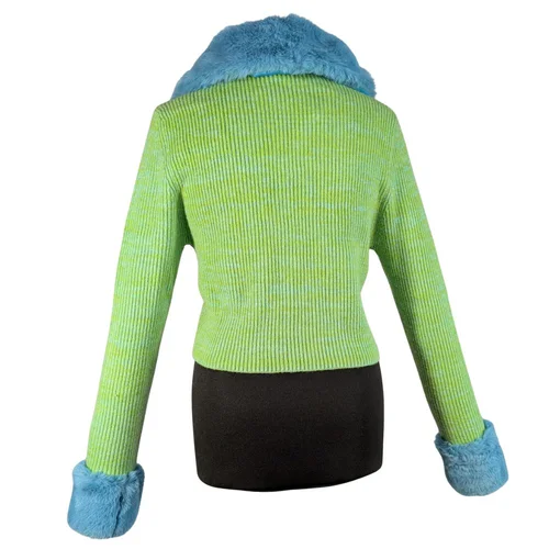 Zielony Kardigan z Błękitnym Futerkiem Reclaimed Vintage 38 - zdjęcie 8