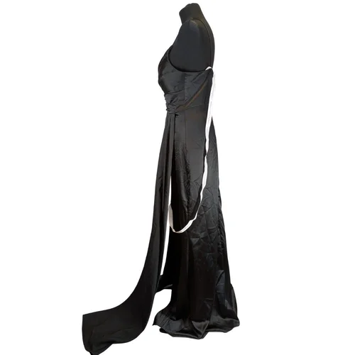 La Faba – Czarna Satynowa Sukienka Maxi z Rozcięciem – 42 - zdjęcie 2