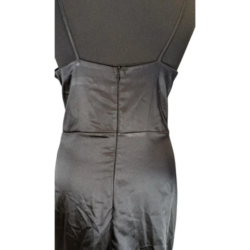 La Faba – Czarna Satynowa Sukienka Maxi z Rozcięciem – 42 - zdjęcie 8