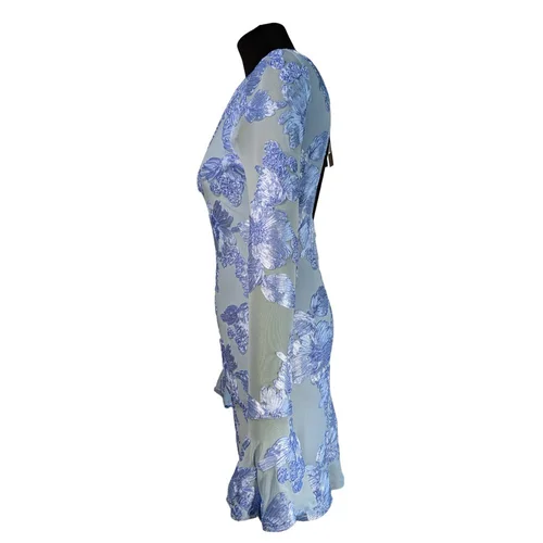 Sukienka Mini Haftowana Loavies Błękitna Open Back Rozmiar XS - zdjęcie 3