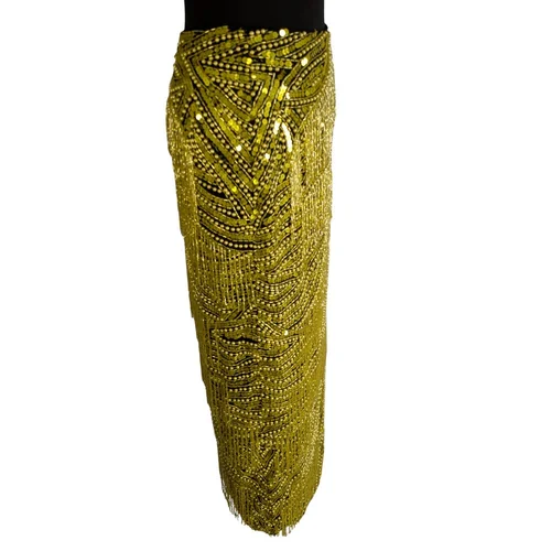 ASOS EDITION Spódnica Midi z Cekinami i Frędzlami Limonkowa 36 (S) - zdjęcie 4