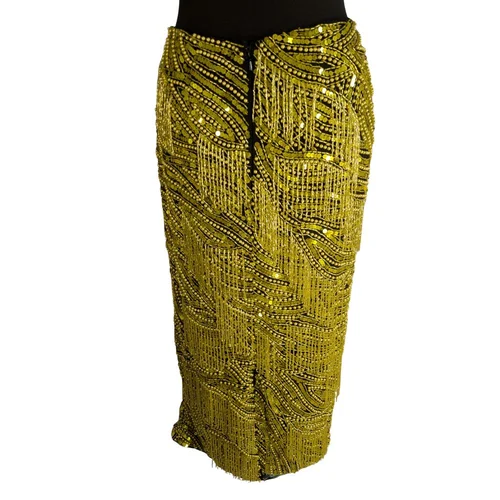 ASOS EDITION Spódnica Midi z Cekinami i Frędzlami Limonkowa 36 (S) - zdjęcie 5