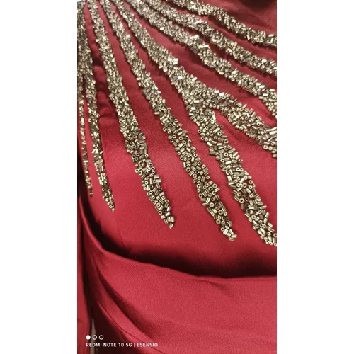 Mihir Istanbul – Bordowa Satynowa Suknia Maxi z Koralikami R. 40 - zdjęcie 7