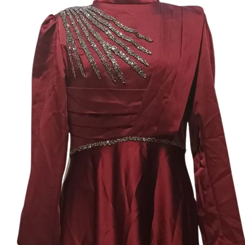 Mihir – Wieczorowa Suknia Maxi Bordo z Kryształami – Rozm. 40 - zdjęcie 4