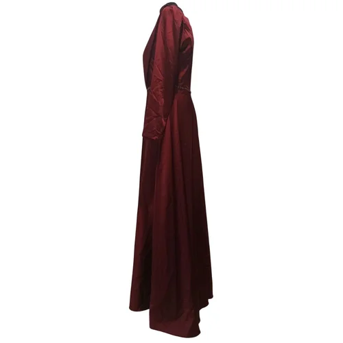 Mihir – Wieczorowa Suknia Maxi Bordo z Kryształami – Rozm. 40 - zdjęcie 7