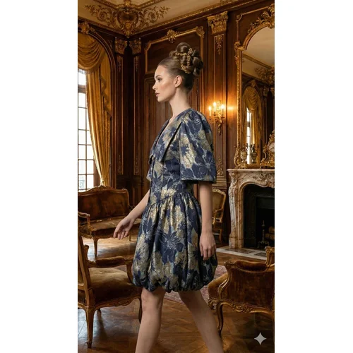 ASOS LUXE – Sukienka Żakardowa Bombka Granat Złoto R. 48 - zdjęcie 8