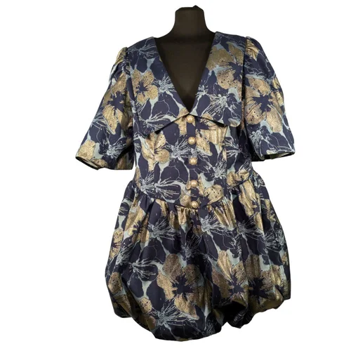 ASOS LUXE – Sukienka Żakardowa Bombka Granat Złoto R. 48 - zdjęcie 2