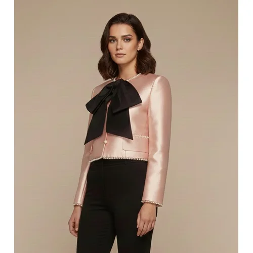 ASOS LUXE – Różowy Żakiet Crop Satin Bow z Perłami R. 36 - zdjęcie 7