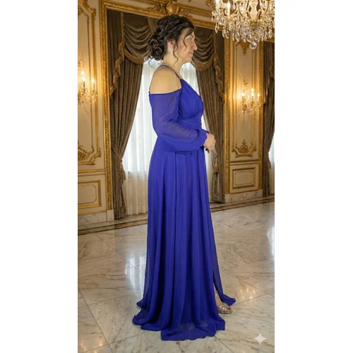 She Wella Sukienka Wieczorowa Chiffon Saks Blue Rozmiar 42 - zdjęcie 9