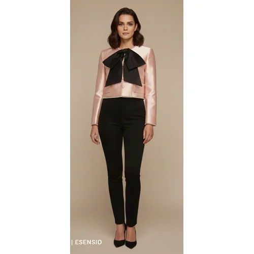 ASOS LUXE – Różowy Żakiet Crop Satin Bow z Perłami R. 36 - zdjęcie 8