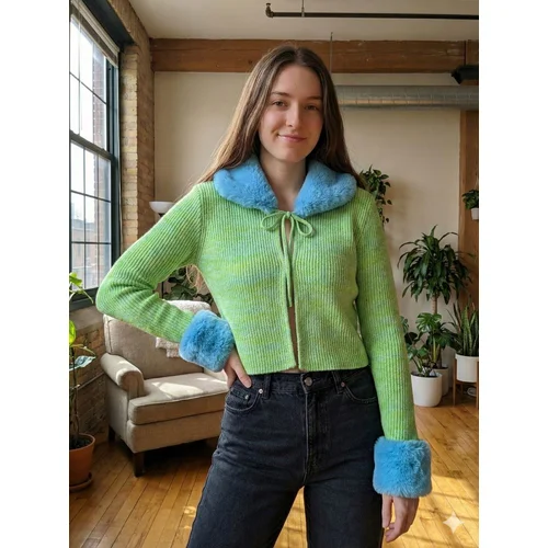 Reclaimed Vintage – Neonowy Kardigan z Futerkiem Y2K 38 - zdjęcie 11