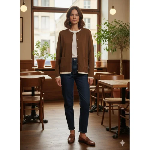 Zara – Elegancki Kardigan Czekoladowy Brąz z Kontrastową Lamówką (L) - zdjęcie 12