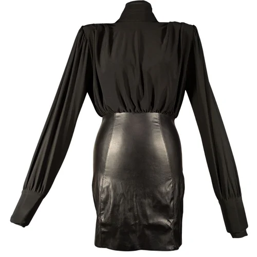 ASOS Design – Sukienka Mini Ekoskóra & Krepa Odkryte Plecy R. 36 (Małe S) - zdjęcie 2