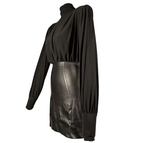 ASOS Design – Sukienka Mini Ekoskóra & Krepa Odkryte Plecy R. 36 (Małe S) - zdjęcie 3