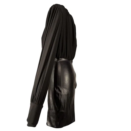 ASOS Design – Sukienka Mini Ekoskóra & Krepa Odkryte Plecy R. 36 (Małe S) - zdjęcie 4