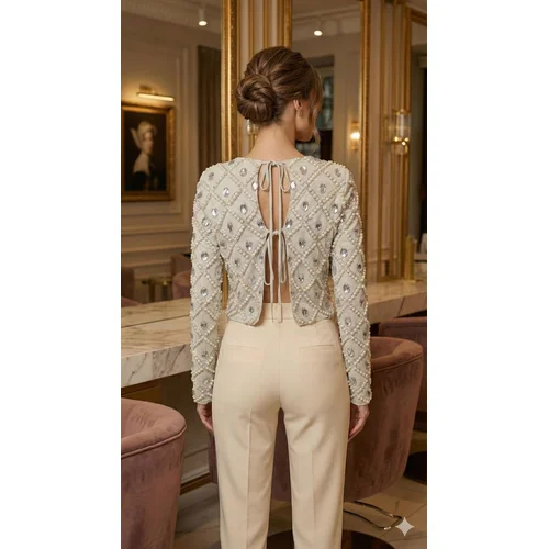 ASOS – Biżuteryjny Żakiet Crop Perły Kryształy R. 36 - zdjęcie 11