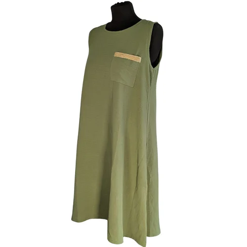 Khaki Sukienka Mini A-Line NEW LAVIVA Z Kieszonką Rozmiar 36 - zdjęcie 4