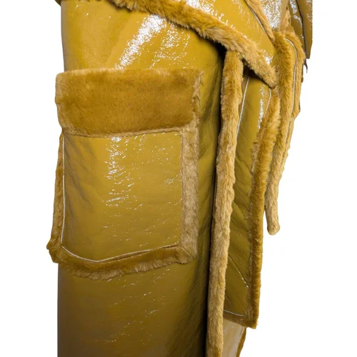 Płaszcz Midi Z Winylowej Ekoskóry Z Futerkiem PrettyLittleThing Camel 52 - zdjęcie 5